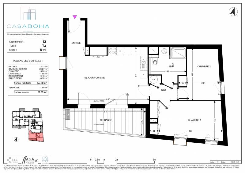 Appartement neuf T3 1er étage Exposition Sud, quartier la vieille Chapelle - Marseille 13008
