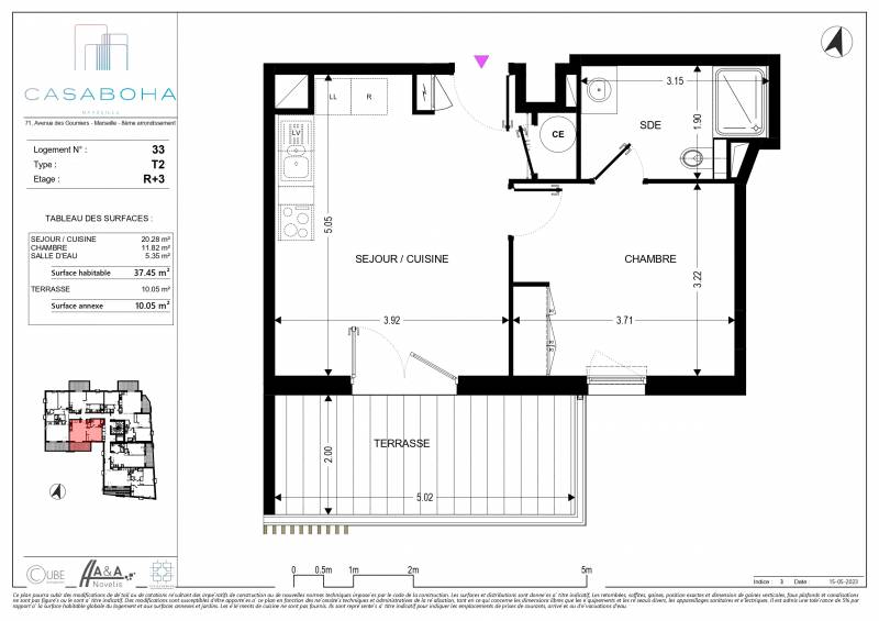 Appartement neuf T2 avec terrasse, avec stationnement Marseille 13008 Quartier Pointe Rouge - Vieille Chapelle