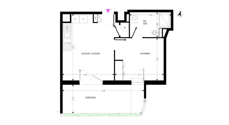 Appartement neuf T2 en rez de jardin dans résidence de standing à Marseille 13008 Pointe rouge